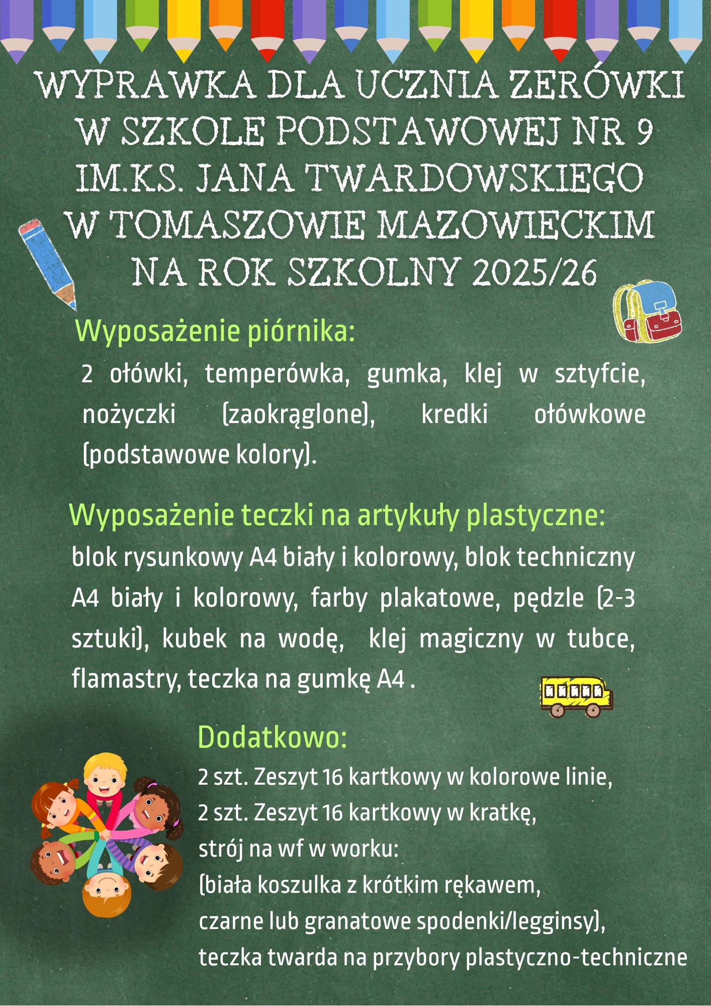 wyprawka dla ucznia zerówki na rok szkolny 2025/2026