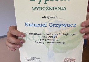 Dyplom dla Nataniela Grzywacza.