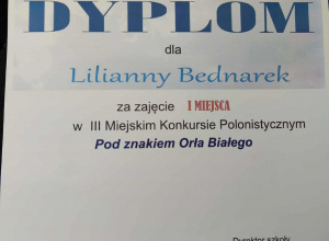 Dyplom dla Lilianny Bednarek.