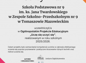 Ogólnopolski Projekt Edukacyjny „Uczę się uczyć się” - certyfikat