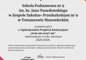 Ogólnopolski Projekt Edukacyjny „Uczę się uczyć się” - certyfikat