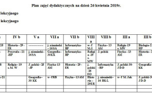 Plan lekcji na 26 kwietnia